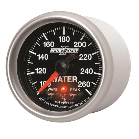 Autometer Sport-Comp II 52.4mm 100-260 Deg F Water Temp Peak & Warn w/ Electronic Control Gauge - 3654