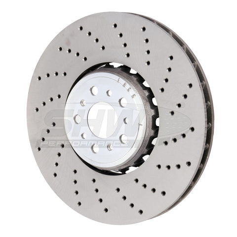 SHW 18-21 BMW M5 4.4L Right Front Cross-Drilled Lightweight Brake Rotor (34117991102) - BFR42502