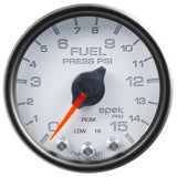 Autometer Spek-Pro Gauge Fuel Press 2 1/16in 15psi Stepper Motor W/Peak & Warn Wht/Blk - P31512