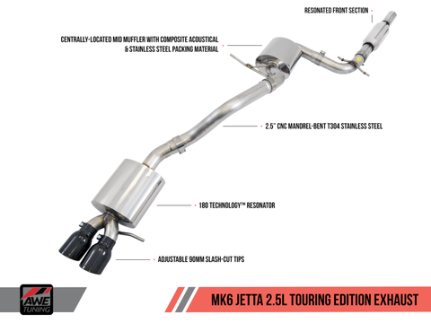 AWE Tuning Mk6 Jetta 2.5L Touring Edition Exhaust - Polished Silver Tips - 3015-22060