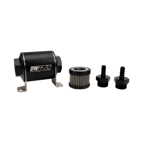 DeatschWerks Stainless Steel 5/16in 10 Micron Universal Inline Fuel Filter Housing Kit (70mm) - 8-03-070-010K-516