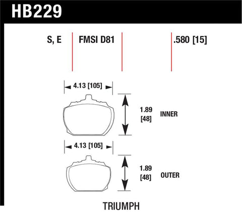 Hawk 70-73 Triumph Stag / 80-82 Triumph TR8 HT-10 Race Front Brake Pads - HB229S.580