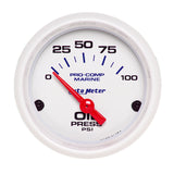 Autometer Ultra-Lite 2-1/16in Electric 100 PSI Oil Pressure Gauge Marine White - 200758