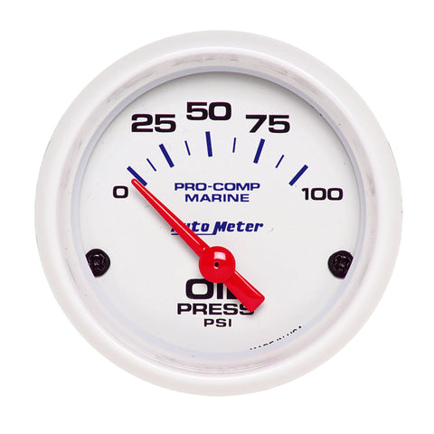 Autometer Ultra-Lite 2-1/16in Electric 100 PSI Oil Pressure Gauge Marine White - 200758