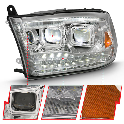ANZO 2009-2018 Dodge Ram 1500 Led Projector Plank Style Switchback H.L Halo Chrome Amber (OE Style) - 111465
