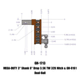 Gen-Y Mega Duty 3in Shank 6in Drop 3.5K TW 32K Hitch w/GH-0161 Dual-Ball - GH-1713