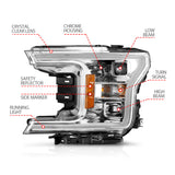 ANZO 18-19 Ford F-150 Projector Headlights w/Plank Style Switchback Chrome w/Amber - 111399
