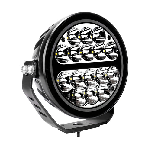 Go Rhino Xplor Blackout Series Round LED Spot Light Beam w/DRL (Surface/Thread Stud Mnt) 7in. - Blk - 750800711SRS