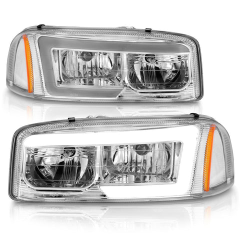 ANZO 99-17 GMC Sierra/Denali Headlights Chrome Amber (w/C Light Bars) - 111523