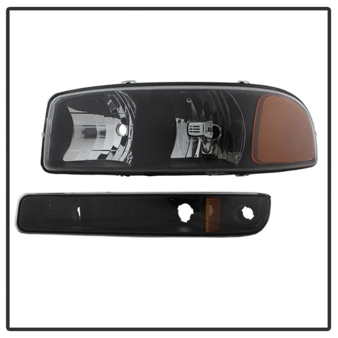 xTune GMC Sierra 99-06 /Yukon 00-06 Crystal Headlights & Bumper Lights - Black HD-JH-GS99-AM-SET-BK - 9037474