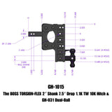 Gen-Y The Boss Torsion-Flex 2in Shank 7.5in Drop 1.1K TW 10K Hitch w/GH-031 Dual-Ball - GH-1015