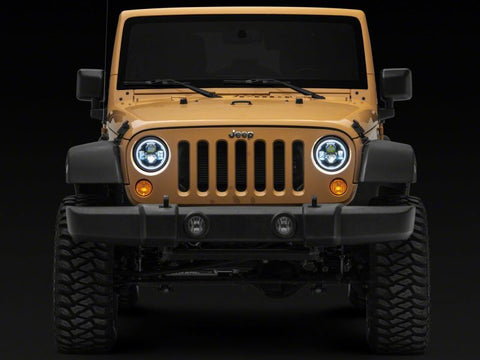 Raxiom 07-18 Jeep Wrangler JK Axial 7-In LED Headlights w/ DRL Turn Signals- Blk Housing (Clear) - J173078