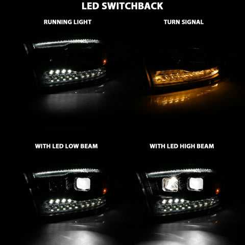 ANZO 16-18 Chevrolet Silverado 1500 LED Projector Headlights w/Plank Style Switchback Chrome w/Amber - 111421