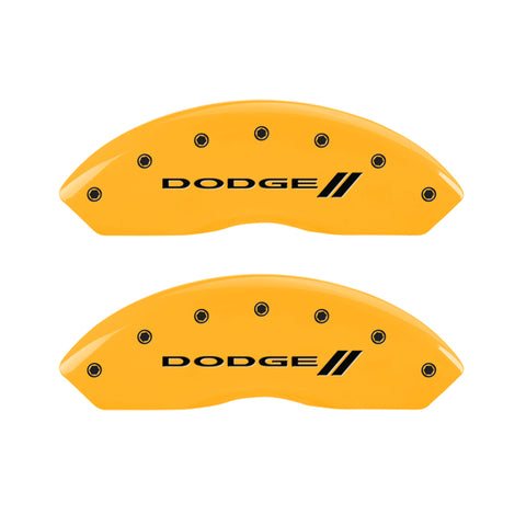MGP 4 Caliper Covers Engraved Front & Rear With stripes/Dodge Yellow finish black ch - 12200SDD3YL
