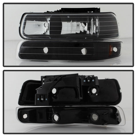 xTune Chevy Tahoe 00-06 Amber Crystal Headlights w/ Bumper Lights Black HD-JH-CSIL99-SET-AM-BK - 5064219