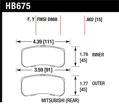 Hawk 09+ Mitsubishi Lancer Ralliart / 08+ Lancer GTS LTS Rear Brake Pads - HB675Y.602