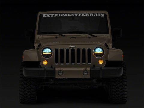 Raxiom 97-18 Jeep Wrangler TJ & JK Axial 7-In LED Headlights w/ DRL - Blk Housing (Clear Lens) - J143372