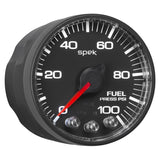 Autometer Spek-Pro Gauge Fuel Press 2 1/16in 100psi Stepper Motor W/Peak & Warn Blk/Blk - P314328