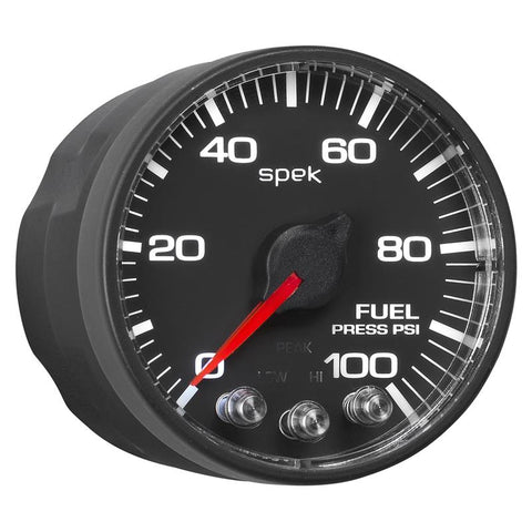 Autometer Spek-Pro Gauge Fuel Press 2 1/16in 100psi Stepper Motor W/Peak & Warn Blk/Blk - P314328