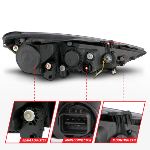 ANZO 2013-2015 Hyundai Genesis Projector Headlights w/ Plank Style Design Black (HID Compatible) - 121511