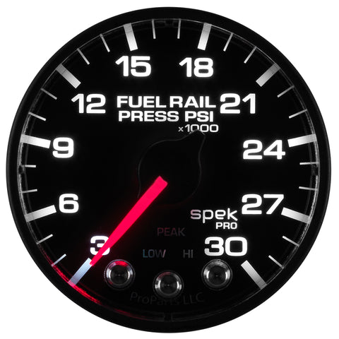 Autometer Spek-Pro Gauge Rail Press 2 1/16in 30Kpsi Stepper Motor W/Peak & Warn Blk/Blk - P321328