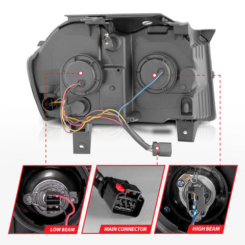ANZO 2005-2007 Jeep Grand Cherokee Projector Headlights w/ Light Bar Switchback Black Housing - 111543