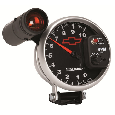 Autometer GM Bowtie Black 5in 10000 RPM Pedestal Electronic Tachometer w/ Ext Shift Light - 3699-00406