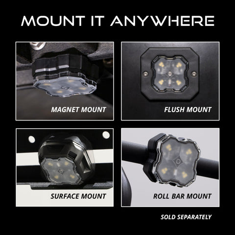 Diode Dynamics Stage Series SXS Rock Light Installer Kit - White Diffused M8 (4-pack) - DD7750