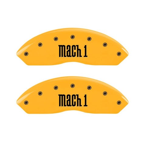 MGP 4 Caliper Covers Engraved Front & Rear Mach 1 Yellow Finish Black Char 2004 Ford Mustang - 10017SMCHYL