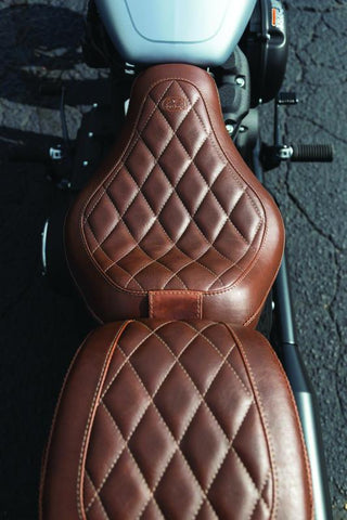 Mustang 18-21 Harley Street Bob Wide Tripper Solo Seat w/Driver Backrest Diamond Stitch - Brown - 83031