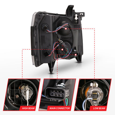 ANZO 07-13 Chevrolet Silverado 3500 Projector Headlights - Black Amber - 111480