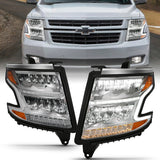 ANZO 15-20 Chevy Tahoe/Suburban LED Light Bar Style Headlights w/Sequential Chrome w/Amber - 111479