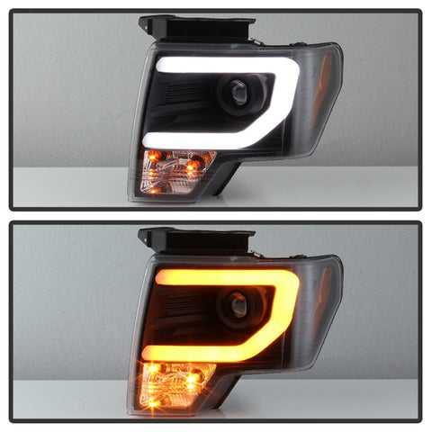 Spyder 09-14 Ford F-150 Projector Headlights - Halogen Model Light Bar - Blk PRO-YD-FF15009-SBLB-BK - 5086204