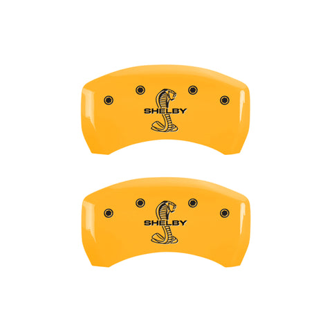 MGP 4 Caliper Covers Engraved Front Shelby Rear Snake Yellow Finish Black Char 2007 Ford Mustang - 10197SSBYYL