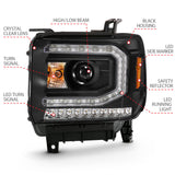 ANZO 2016-2019 GMC Sierra 1500 Projector Headlight Plank Style Black w/ Sequential Amber Signal - 111485