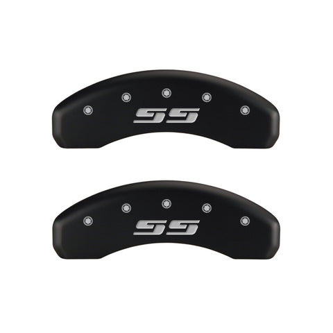 MGP 4 Caliper Covers Engraved Front & Rear Silverado style/SS Red finish silver ch - 14002SSS3RD
