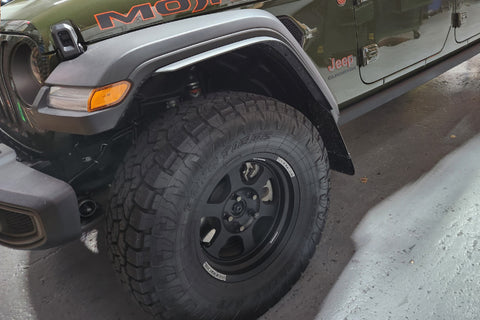 Rally Armor 19-23 Jeep JT Gladiator Mojave/Rubicon Black Mud Flap w/ Metallic Black Logo - MF104-BLK-MBK