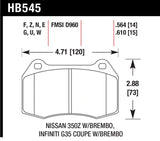 Hawk 03-04 Infinit G35 / 04-09 Nissan 350z w/ Brembo DTC-60 Race Front Brake Pads - HB545G.564