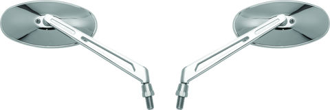 BikeMaster Oval Mirror Machined Arm w/10mm/Yam 10mm/HD Adapters - Pair - Chrome - 600806