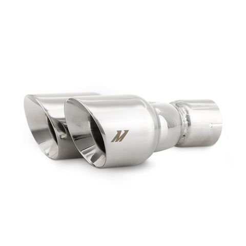 Mishimoto Dual Offset Tips 2.5in Inlet 3in Outlet Slash Cut - Polished - MMEXH-TIP-FSTP