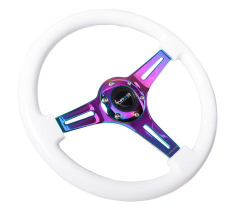 NRG Classic Wood Grain Steering Wheel (350mm) White Paint Grip w/Neochrome 3-Spoke Center - ST-015MC-WT