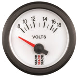 Autometer Stack 52mm 8-18V Electric Battery Voltage Gauge - White - ST3266