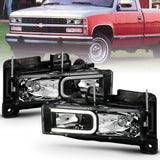 ANZO 1999-2000 Cadillac Escalade Crystal Headlights Light Bar Black Housing (Pair) - 111498