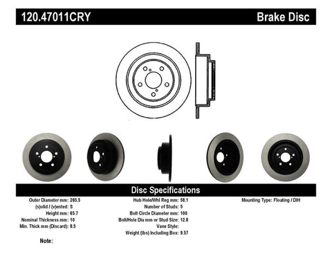 Stoptech 02-05 WRX Rear CRYO-STOP Rotor - 120.47011CRY