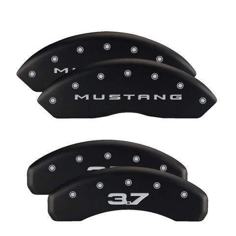 MGP 4 Caliper Covers Engraved Front 2015/Mustang Engraved Rear 2015/37 Black finish silver ch - 10204SM32BK