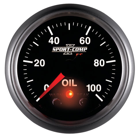 Autometer Sport-Comp II 52.4mm 0-100 PSI Oil Pressure Peak & Warn w/ Electronic Control Gauge - 3652