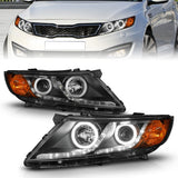 ANZO 2011-2013 Kia Optima Projector Headlights w/ Halo Black (CCFL) - 121460