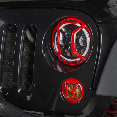 Rugged Ridge 07-18 Jeep Wrangler JK/JKU Red Elite Headlight Euro Guards - 11230.15