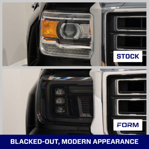 Form Lighting 2014+ GMC Sierra 1500/2500/3500 LED Projector Headlights Amber DRL (Pair) - FL0023