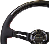 NRG Carbon Fiber Steering Wheel (350mm /1.5in. Deep) Leather Trim w/Red Stitch & Slit Cutout Spokes - ST-010CFRS